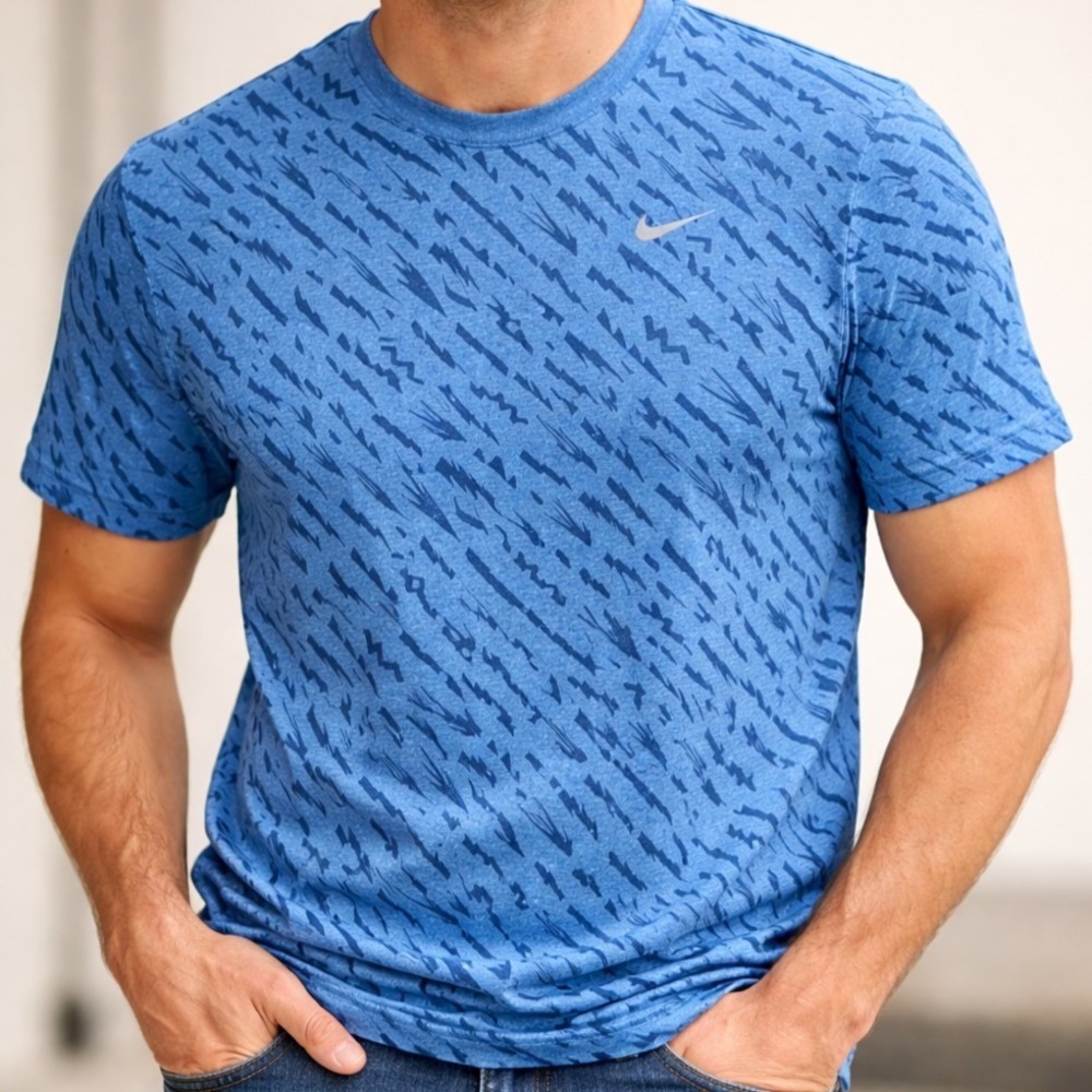 NEW Nike Men's Dri-FIT Shirt With All-Over Print Design Size XL Blue #897